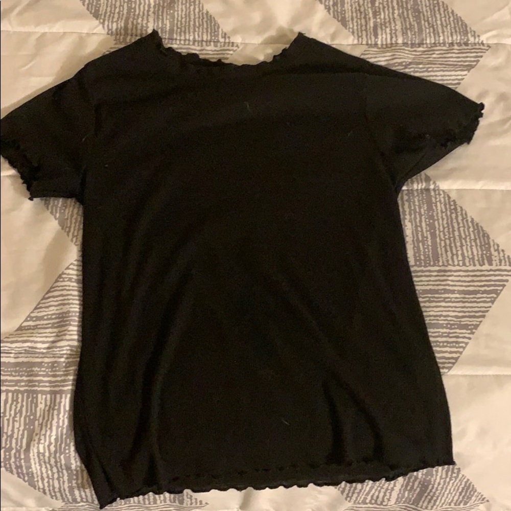 Black Shirt with frilled bottom, sleeves, and neck